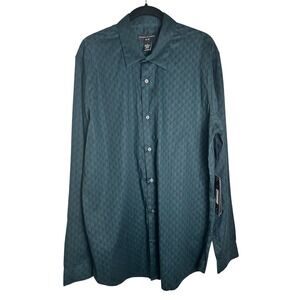 Shaquille ONeal Green Diamond Pattern Long Sleeve Button Up Shirt XLG‎ NEW